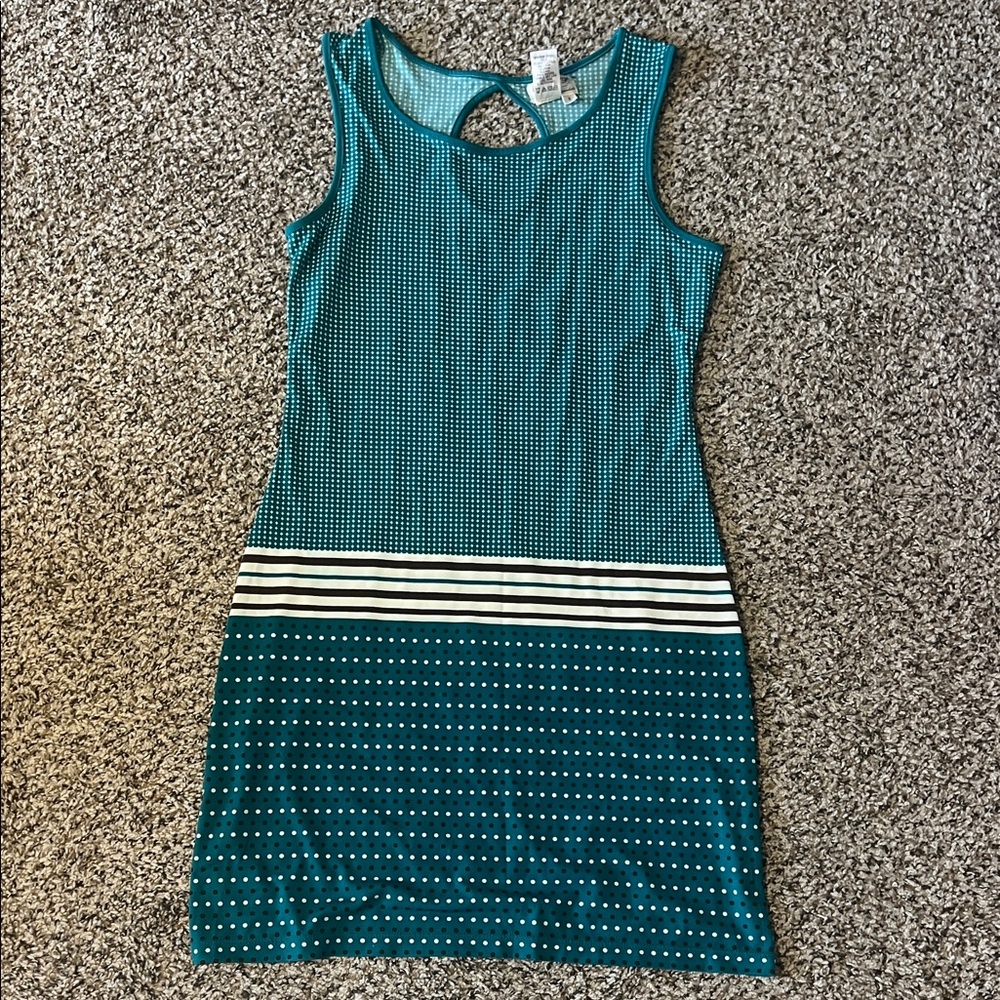 Elegant Teal Sleeveless Mini Dress with Striped Accent